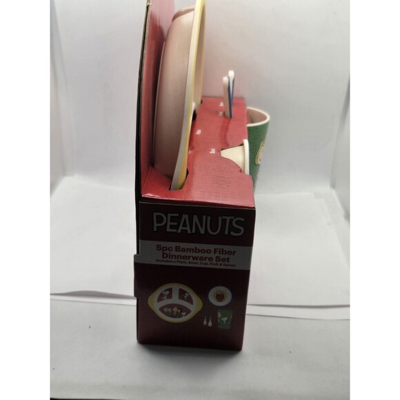 Peanuts Snoopy Charlie Brown Dinnerware Set Bamboo Fiber 5pc Kids Eco Friendly - Picture 8 of 8